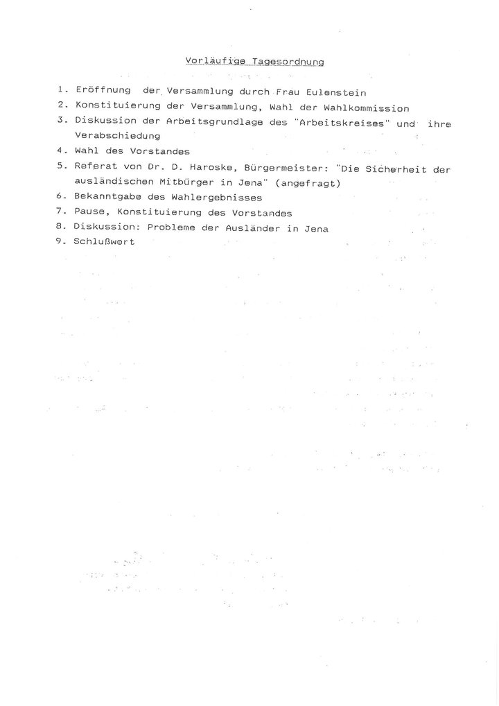 Einladung zur Gründungsversammlung des Arbeitskreises „Ausländer in Jena“, 8. September 1992, Stadtarchiv Jena, Sammlung: Margot Eulenstein