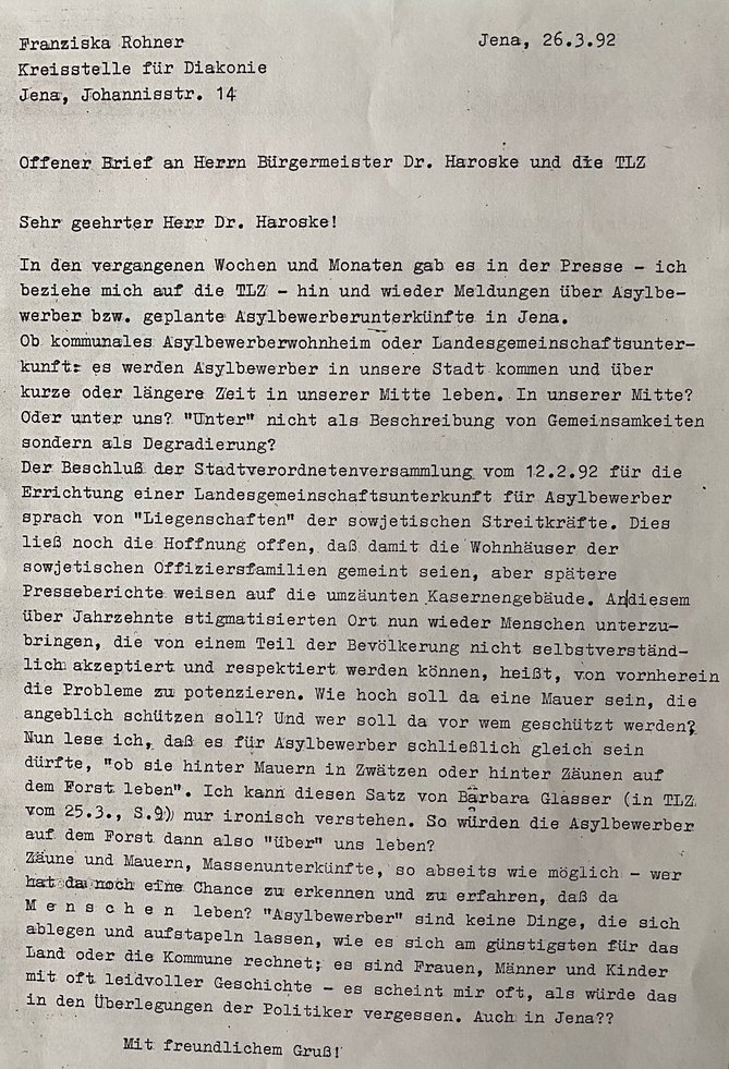 Offener Brief an Dr. Dietmar Haroske, 26. März 1992, Privatsammlung Franziska Rohner