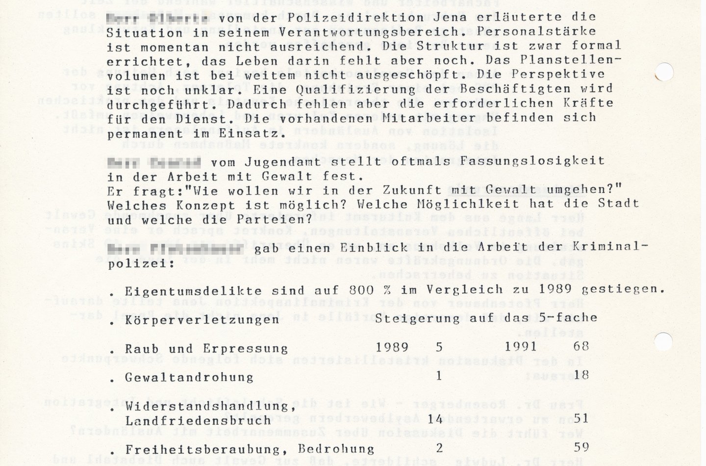 Auszug aus dem Protokoll der Sicherheitskonferenz vom 22. Oktober 1991, S. 4, ThürAZ, Sammlung Thomas Grund, Sg.: P-GT-K-14.11