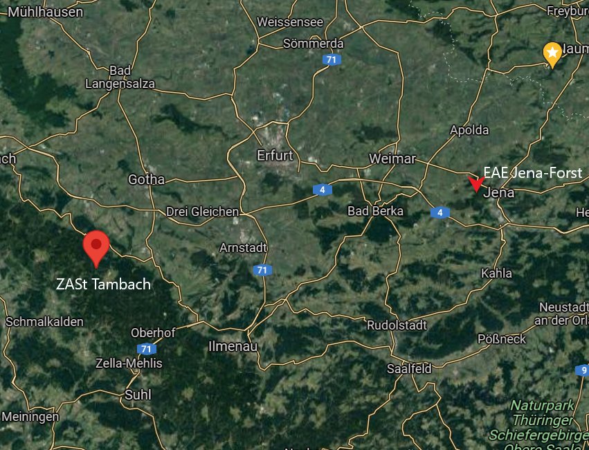 Zentrale Aufnahmestelle in Tambach-Dietharz und Erstaufnahmeeinrichtung in Jena, Google Maps