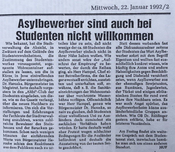 Thüringische Landeszeitung (TLZ), 22. Januar 1992